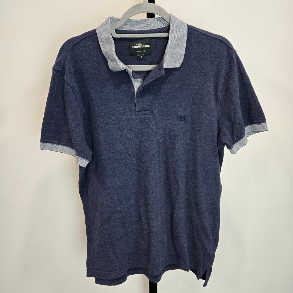 Rodd & Gunn Short Sleeve Polo Shirt Sports Fit Blue Contrast Stripe Collar Small